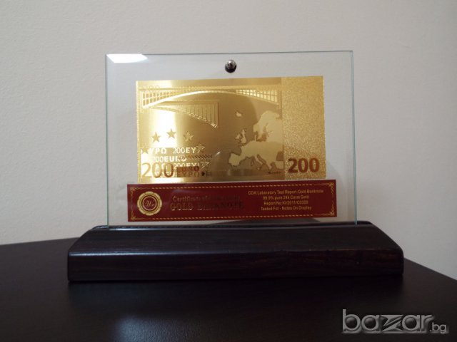 Банкноти 200 еврова златни банкноти със сертификат, снимка 2 - Нумизматика и бонистика - 7917387