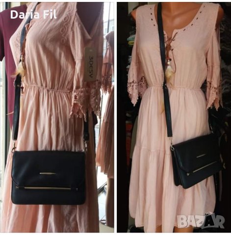 Красива рокля с отворени рамене в цвят пепел от рози, снимка 1
