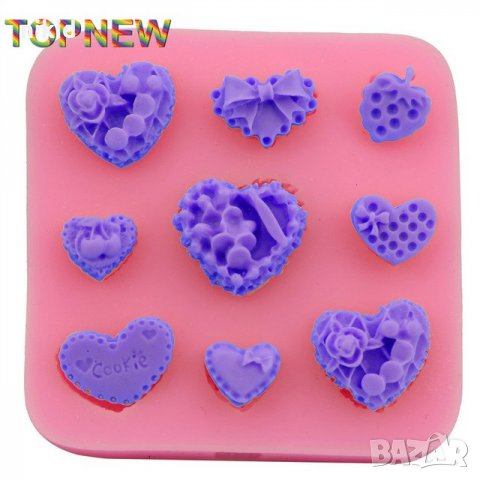 9 сърца десерти плодчета силиконов молд форма декор торта сладки фондан и др. украса