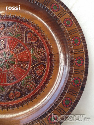 34 см. Голяма старинна чиния за стена дърворезба уникална/Германия , снимка 4 - Други ценни предмети - 16367338