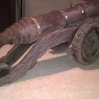 оръдие-топ-дърво и месинг-52х27х25см-внос швеицария, снимка 3 - Антикварни и старинни предмети - 23741780
