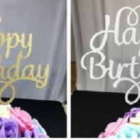 Happy Birthday със завъртулки мек златист сребрист брокатен топер табела украса за торта рожден ден , снимка 1 - Други - 25425832