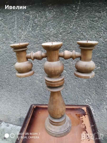 стар дървен свещник, снимка 1