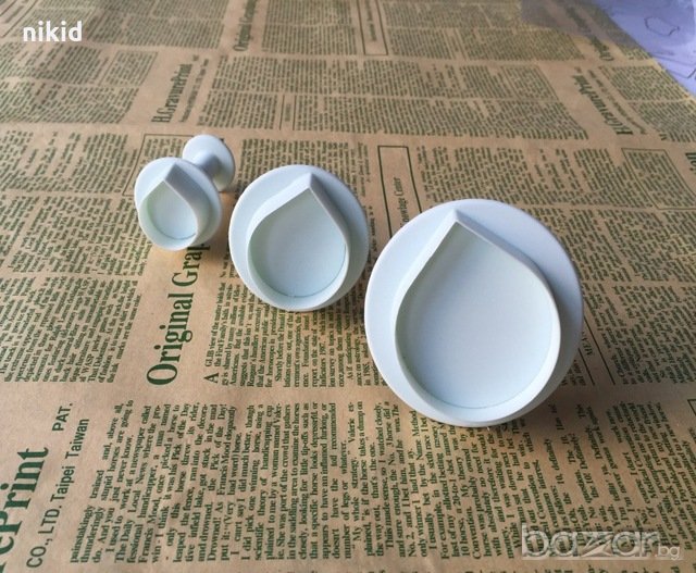 3 бр капка форми резци с бутало  за украса тесто фондан торта сладки и др., снимка 1