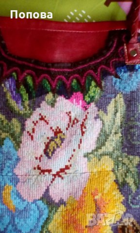  Маркова чанта ръчна изр.,естествена кожа и текстил, снимка 3 - Чанти - 21814287