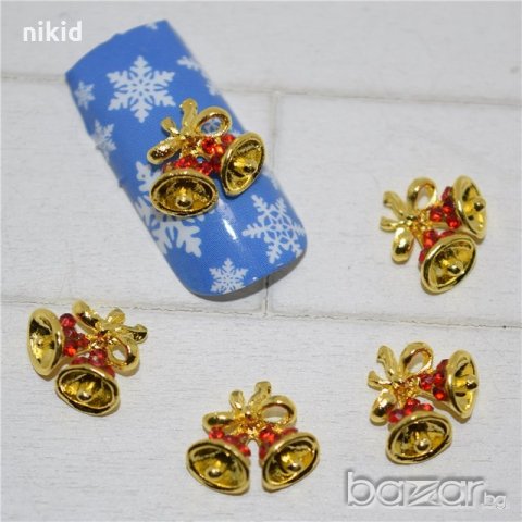 коледни камбанки златни бижу декорация за нокти маникюр