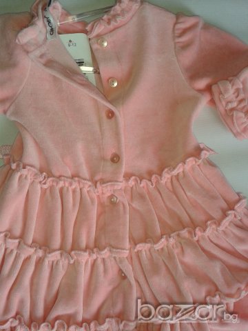 Детска рокля памучен плюш с  волани r дълъг ръкав в бледо розов цвят, снимка 3 - Детски рокли и поли - 9619278