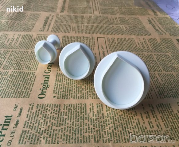 3 бр капка форми резци с бутало  за украса тесто фондан торта сладки и др.