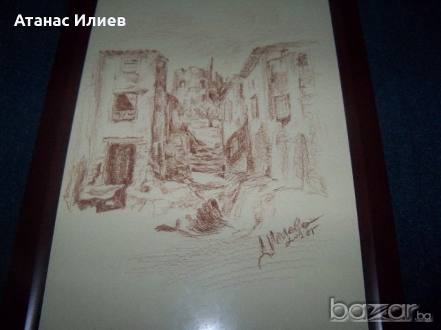 "Към старата крепост" графика, худ. Десислава Илиева, подписана, снимка 5 - Картини - 18762446