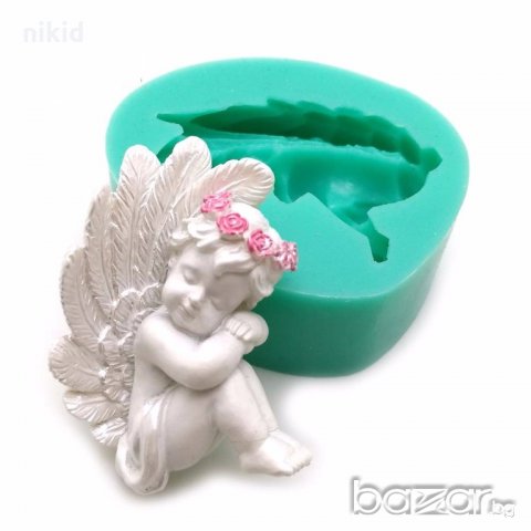 Свито ангелче с венец ангел силиконов молд форма декорация украса фондан торта мъфини и др