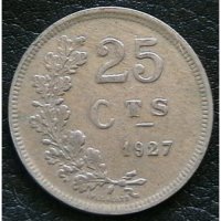 25 центимес 1927, Люксембург, снимка 1 - Нумизматика и бонистика - 21568641