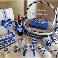 Комплект за кръщене в кралско синьо и бяло с кръстче, снимка 1 - Подаръци за кръщене - 22082484