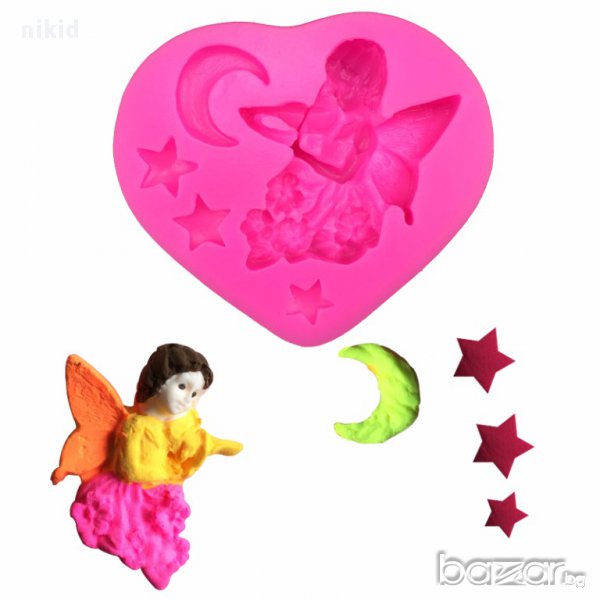 Ангел фея в небе с луна звезди и цигулка силиконов молд форма за торта украса фондан глина, снимка 1