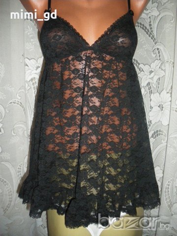 Дантелена черна нощница, снимка 3 - Бельо - 20485010