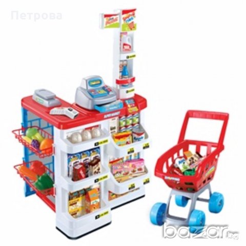 Детски супер маркет с 40 аксесоара и количка за пазаруване, снимка 1