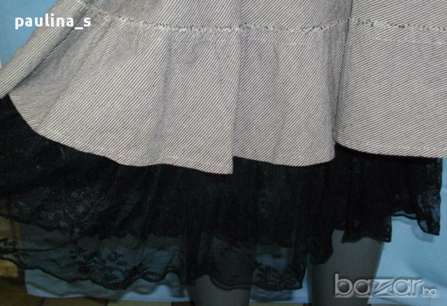 Дизйнерска дънкова пола с дантела  и изнищени краища / малък размер , снимка 13 - Поли - 14327064