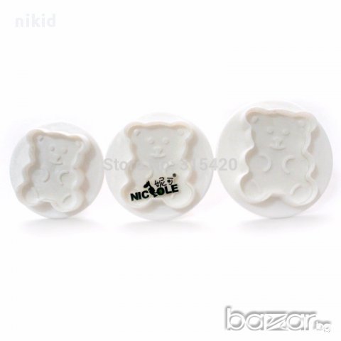 3 бр форми резци с бутало мечета за украса сладки торта бисквитки шоколад и др.