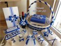 Комплект за кръщене в кралско синьо и бяло с кръстче, снимка 1 - Подаръци за кръщене - 22082484