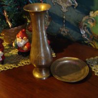 НАМАЛЕНА Гравирана бронзова ваза с чинийка , снимка 2 - Вази - 20309976