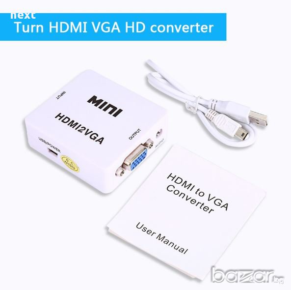АКТИВЕН преходник HDMI към VGA със звук + Гаранция, снимка 1