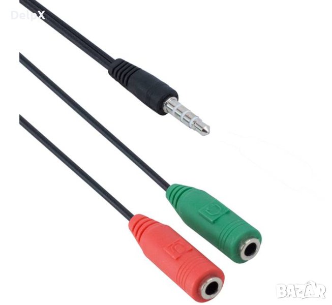 Кабел преходен за микрофон 3,5mm с 3 пръстена JACK(м)/2xJACK(ж) 0,2m, снимка 1