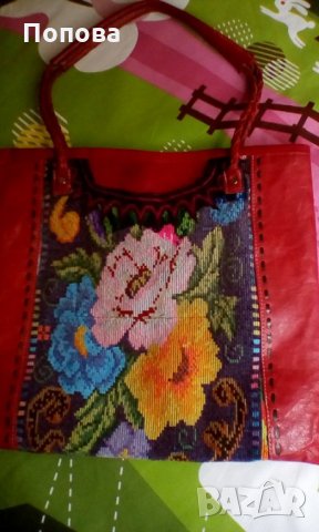  Маркова чанта ръчна изр.,естествена кожа и текстил, снимка 1 - Чанти - 21814287