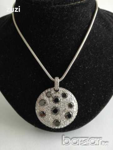 Сребърно колие с бели и черни цирконий - сребро проба 925, снимка 5 - Колиета, медальони, синджири - 20946906