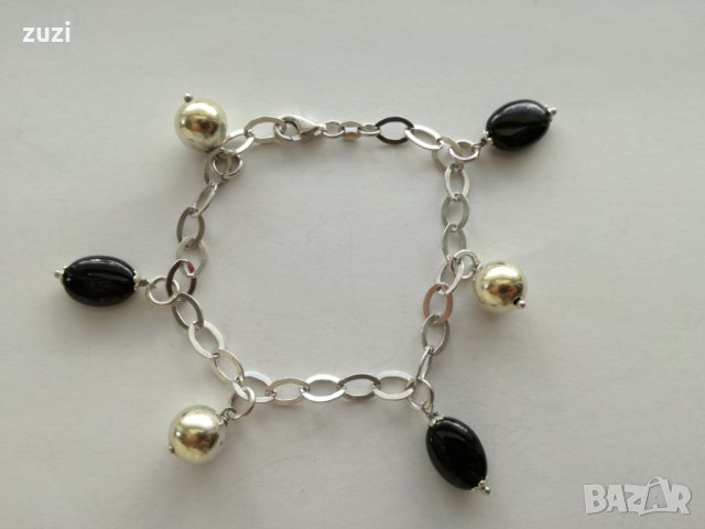  Сребърна гривна с оникс - сребро проба 925, снимка 3 - Гривни - 24520861