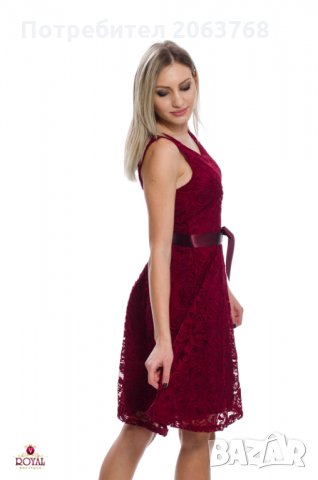 Дантелена Рокля-Бордо, снимка 8 - Рокли - 23672054