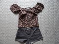 Дамски сет блузка с къс ръкав HENNES и дънкови къси панталонки, снимка 1 - Къси панталони и бермуди - 26177259