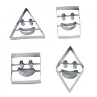 сет 4 големи геометрични метални резци усмивки усмихнати лица Smile форми сладки бисквитки квадрат, снимка 1 - Форми - 22507819