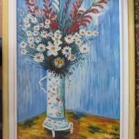 Автентична картина "Ваза с гладиоли и лилии", снимка 5 - Картини - 24741798