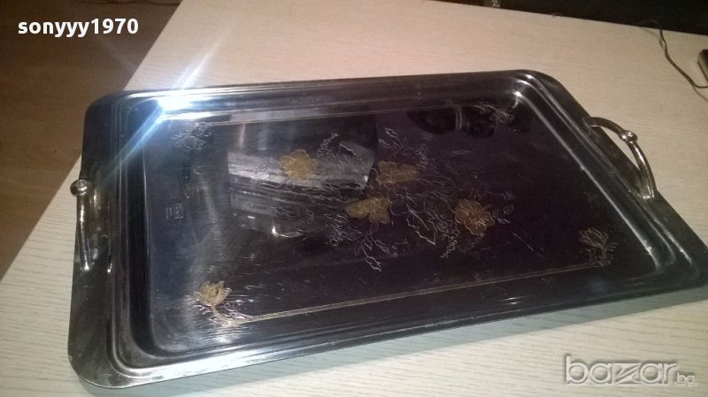 Rostfrei 18/10 gold 24k-поднос 46/30см-позлата+камъни-внос швеицария, снимка 1