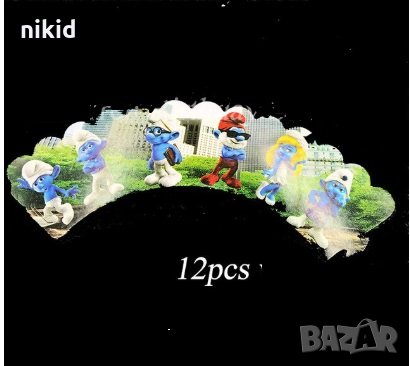 12 бр Смърфовете смърфчета декори кошнички украса декорация за мъфини кексчета торта и парти, снимка 1