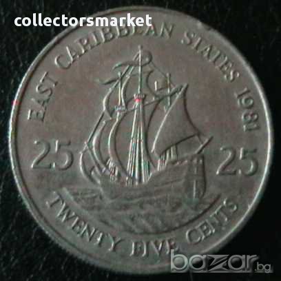 25 цента 1981, Източно Карибски Щати, снимка 1 - Нумизматика и бонистика - 12841900