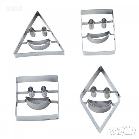 сет 4 големи геометрични метални резци усмивки усмихнати лица Smile форми сладки бисквитки квадрат, снимка 1 - Форми - 22507819