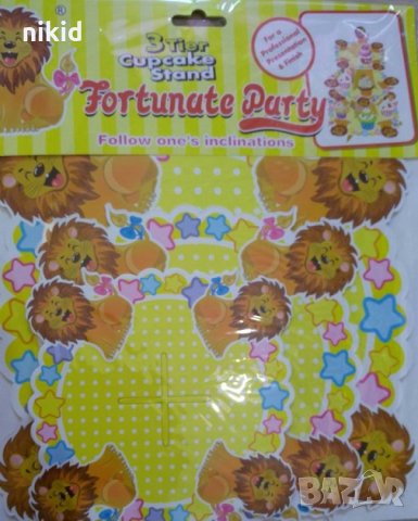 Жълта лъвчета кексчета 3 етажна Триетажна поставка стойка за мъфини картонена кексчета