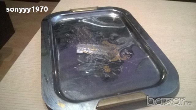 Corona rostfrei oro 24k 18/10-поднос-позлатен 44/33см-внос швеицария, снимка 2 - Антикварни и старинни предмети - 15476431