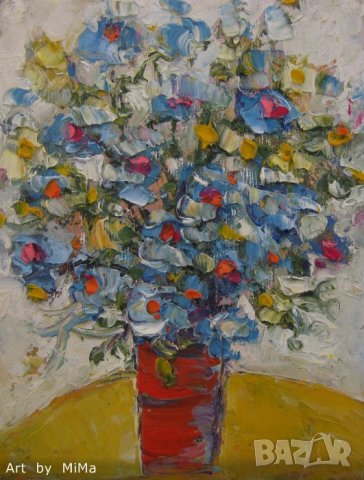 Сини цветя ... масло / платно Art by MiMa МиМа - картина ___107, снимка 1