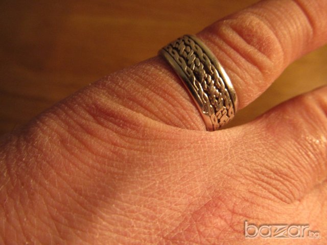 Стар Мъжки сребърен пръстен старинна халка - ръчна изработка  с маркировка , снимка 3 - Пръстени - 19780956