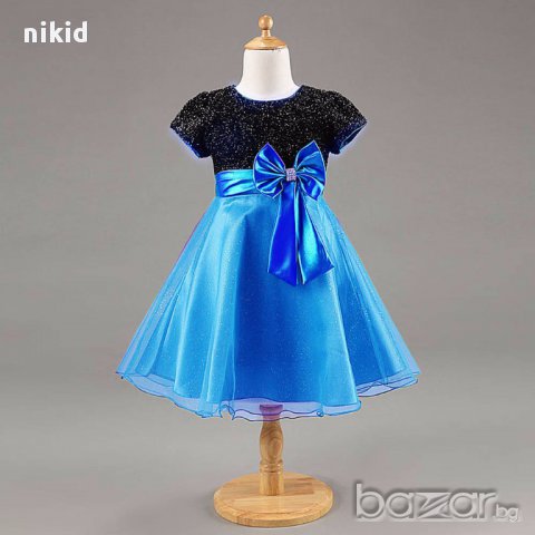 приказна официална синя  рокля с пандела , снимка 1 - Детски рокли и поли - 15029075