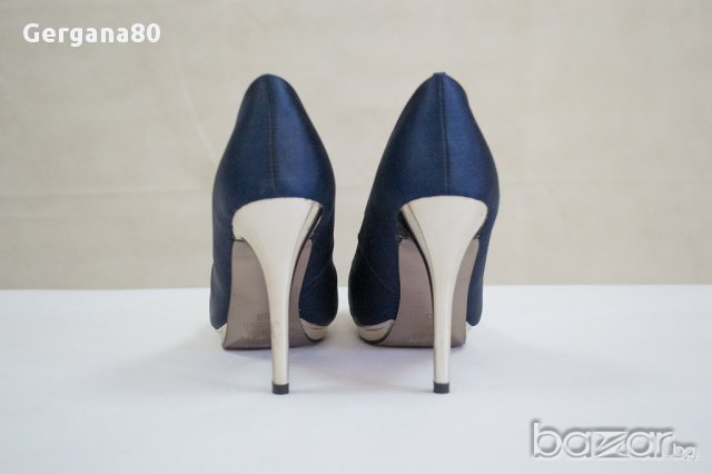 Елегантни сатенени тъмносини обувки на ток Miss Roberta, снимка 2 - Други - 10495040