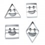 сет 4 големи геометрични метални резци усмивки усмихнати лица Smile форми сладки бисквитки квадрат