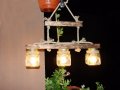 Уникална, ръчно изработена дървена битова лампа (осветително тяло от дърво)- ретро / винтидж стил