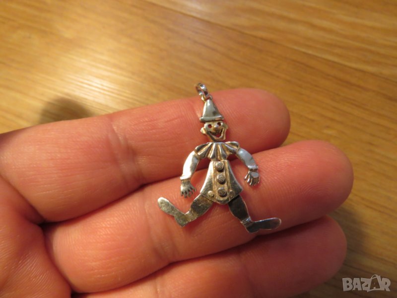 сребърен медальон, сребърно колие сребърно синджирче - весело човече - клоун сребро, снимка 1