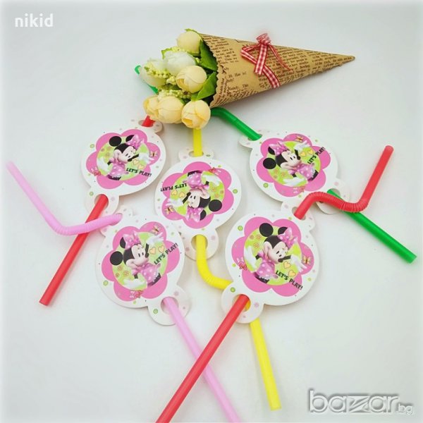 10 бр сламки Мини Маус бял фон парти рожден ден , снимка 1