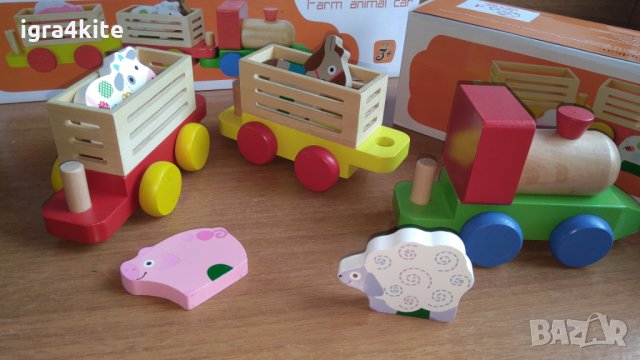 Голям дървен влак ферма с животни  и ремаркета, снимка 4 - Образователни игри - 25012904