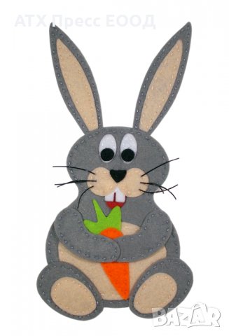 Зайче-сиво-комплект за шиене от филц, снимка 2 - Други - 23433745