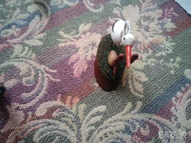 Дървен Щъркел и малки щъркелчета + тръстика(Античен), снимка 6 - Антикварни и старинни предмети - 23217615