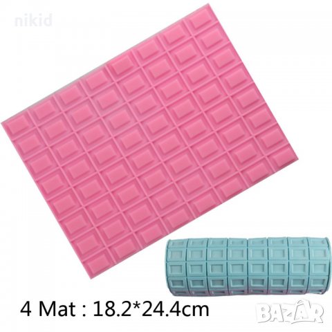 Правоъгълни блокчета шоколад релефна текстурна подложка силиконов молд форма декор торта фондан руло